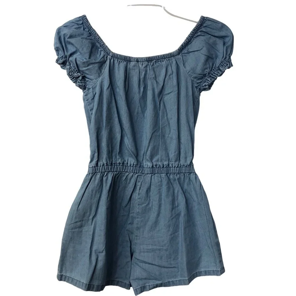 GAP Girl's Soft Chambray Short Puff Sleeve One Piece‎ Romper NWT